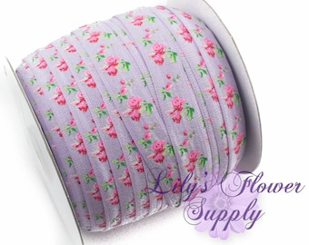Fold Over Elastic, FOE, Foldover Elastic, Elastic By Yard, FOE Elastic, 5/8 Elastic, Wholesale Elastic, Lavender Floral Elastic, Elastic