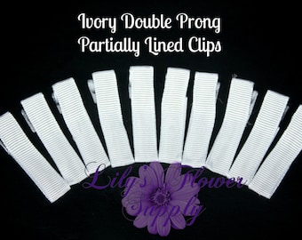 Ivory Lined Clips - Double Prong - Partially Lined Clips - Alligator Hair Clips - Set of 10 - 45 mm