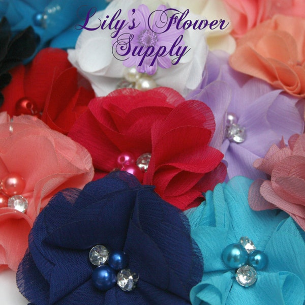 Grab Bag Caitlin Collection Fabric Flowers - Wholesale Chiffon Beaded Flowers - Folded Ballerina - Tutu Flower for Headbands