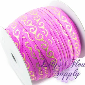 Fold Over Elastic, FOE, Foldover Elastic, Elastic By Yard, FOE Elastic, 5/8 Elastic, Wholesale Elastic, Garden Rose Gold Swirl, Elastic