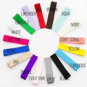 May include: A set of 16 hair clips in various colors, including red, brown, lavender, aqua, emerald, ivory, white, hot pink, light coral, yellow, royal blue, tan, purple, light pink, gray, and black.