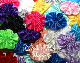 Mini Satin Flowers - Ribbon flower - Wholesale - 1.5 inch - Satin Flower - Petite Flower - Rosette - Fabric Flower - Rolled Rosettes