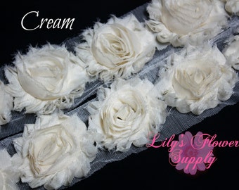 Cream Shabby Rose Trim - Shabby Flower Trim - Cream Shabby - Shabby Flowers - Shabby Trim - Rose Trim - Chiffon Rose Trim - Chiffon Flowers