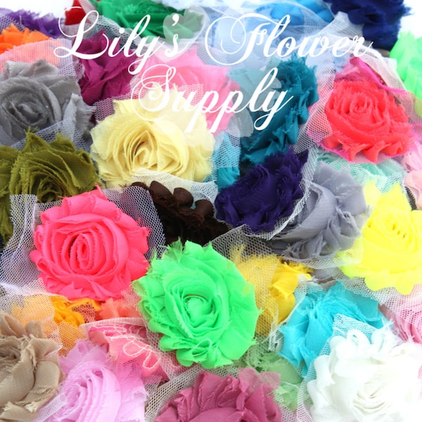 Shabby Grab Bag - 25 Shabby Flowers - Shabby Rose trim - Solids - Shabby Flower Rose Trim - Chiffon Flower - Shabby Chic - Rose Trim