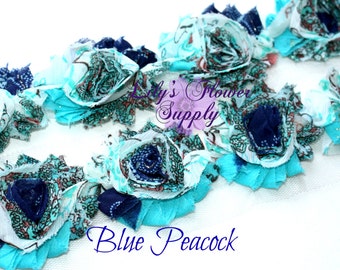 1/2 Yard - Shabby Flower Trim - Shabby Rose trim - Shabby Flower - Chiffon Flower - Peacock - Blue - Shabby Chic - Rose Trim - Wholesale