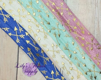 Fold Over Elastic, FOE, Foldover Elastic, Elastic By Yard, FOE Elastic, Wholesale Elastic, Printed Elastic, Choose Color Gold Arrow