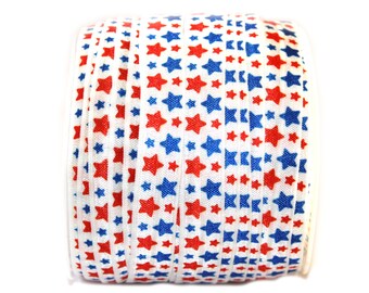 4th of July FOE - Red Blue Stars Fold Over Elastic - 5/8 FOE - Choice of 5 or 10 Yards