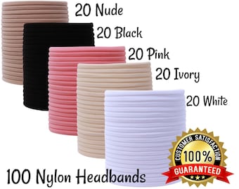 100 diademas de nylon, diademas de bebé de nylon de 5 colores, diademas de nylon a granel, suministro de diadema, diademas DIY Baby. Diadema de nylon, diademas DIY