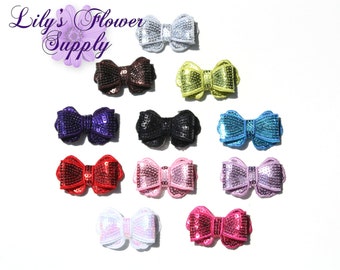 TEN - Nuevo estilo - Mini arcos de lentejuelas - Arcos de lentejuelas al por mayor - Usted elige el color - Bow Knot Applique - Diadema de lazo de lentejuelas - Arco de lentejuelas clip