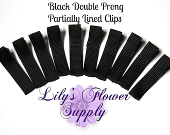 Black Lined Clips - Double Prong - Partially Lined Clips - Alligator Hair Clips - Set of 10 - 45 mm