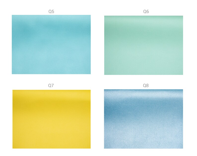 May include: Four fabric swatches in different colors: light blue, light green, yellow, and light blue with a subtle shimmer.