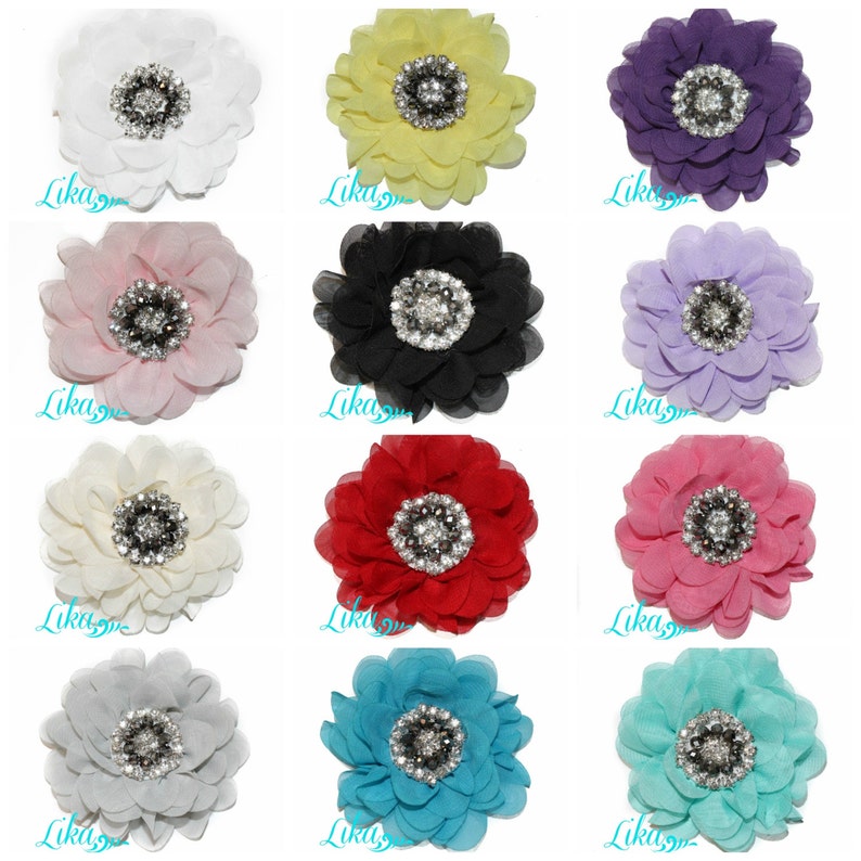 Nelli Collection Rhinestone Flower Chiffon Flowers U Choose Colors Folded Chiffon Rhinestone Flower Folded Ballerina Tutu Flower