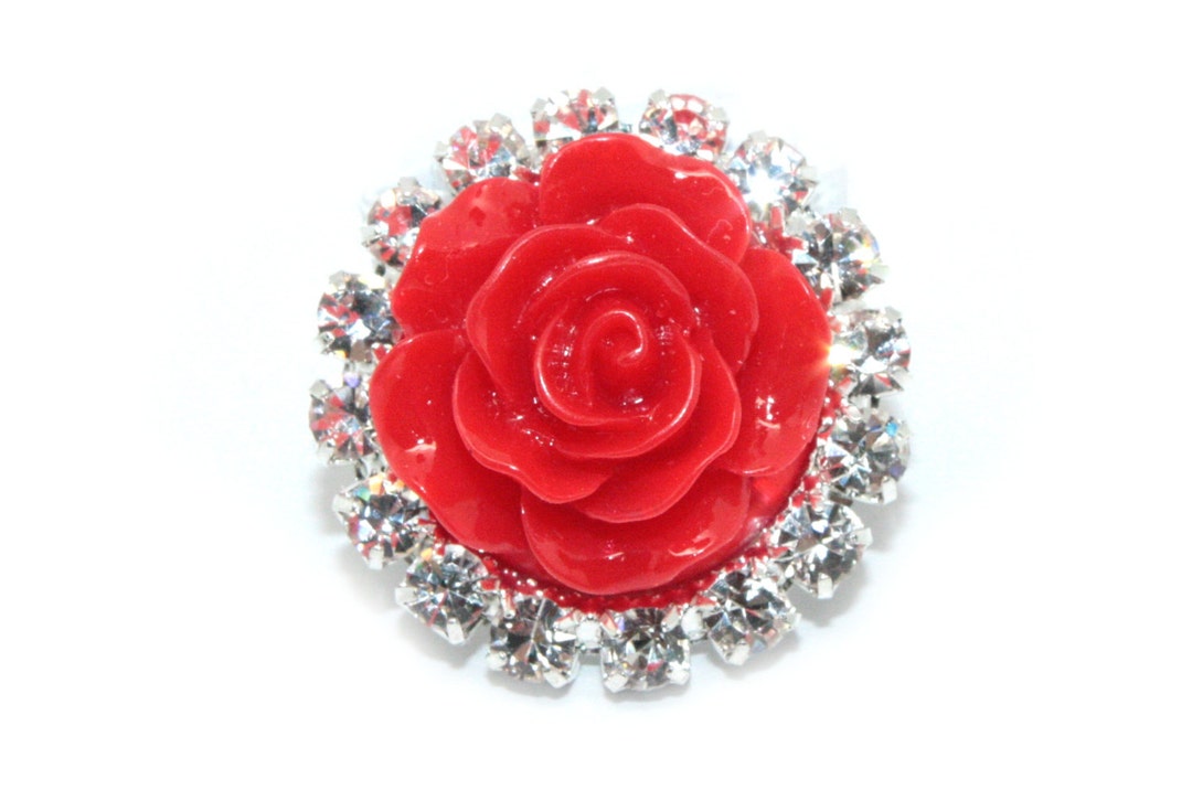 Rhinestone Button - Red Rose Rhinestone - Flatback Rhinestone Button ...