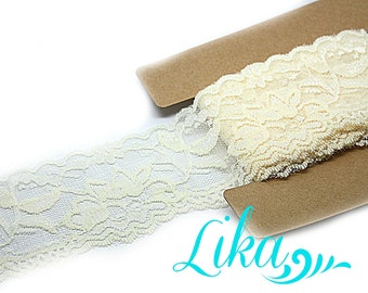 Stretch Ivory Lace Elastic - 2 Inch Stretch Lace by  Yard - Stretch Lace - Lace for Headbands - Wholesale Headbands - 3, 5, or 10 Yards