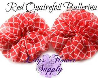 Red Quatrefoil Ballerina Flower - Chiffon Flower -  Folded Flower - Fabric Flower - 2.5 Inch - Tutu Flower - 3 Flowers