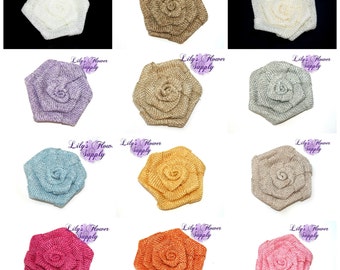 Flat Rolled Rosette Burlap Flowers - Burlap Flower - 3 Inches - Fabric Flower - Burlap Rose - Rolled flowers - Wholesale - supply - Wedding