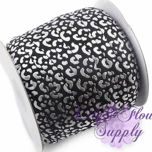 Fold Over Elastic, FOE, Foldover Elastic, Elastic By Yard, FOE Elastic, 5/8 Elastic, Wholesale Elastic, Black Silver Cheetah, Elastic