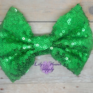 Green Sequin Shiny Bow 5&quot;, Extra Large Sequin Appliqués, Big Bows 5 Inch, Large Bows for Headbands, Party DIY Bows, Bows for Clips, Green