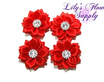 Red Satin Ribbon Flowers - Multilayer flower - Wholesale 1.5"- Satin Flower - Satin Rosette - Rosette - Fabric Flower - Rolled Rosettes