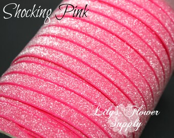 Shocking Pink Frosted Glitter Elastic - 3/8 Fold Over Elastic - 5 Yards Foe Elastic - Foldover Elastic - Elastic By Yard - Shiny Elastic