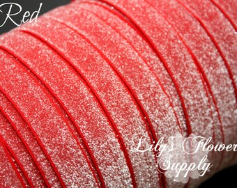 Red Frosted Glitter Elastic - 5/8 Fold Over Elastic - FOE - 5 Yards - Foe Elastic - Foldover Elastic - Elastic By Yard - Shiny Elastic