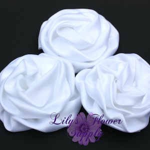 Rolled Satin Rosette - SET of THREE - White Satin Flower - Satin rosettes - Rolled Rosettes - Wholesale - supply - diy