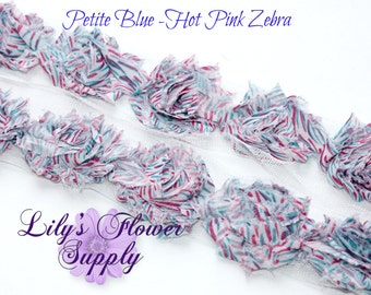 1 Yard - Petite Shabby trim - Petite Flower Trim - Petite Shabby - Shabby Flower Trim - Small shabby trim - Blue Pink Zebra - Shabby Chic