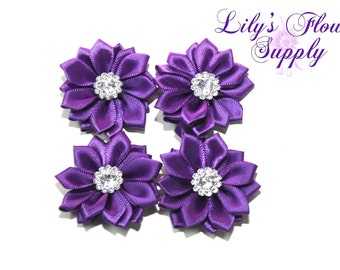 Purple Satin Ribbon Flowers - Multilayer flower - Wholesale 1.5"- Satin Flower - Satin Rosette - Rosette - Fabric Flower - Rolled Rosettes