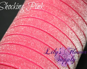 Elástico Glitter Rosa Chocante - Elástico Dobrável 5/8 - FOE - Elástico Foe - Elástico Dobrável - Elástico Por Jarda - Elástico Brilhante