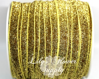 Gold Glitter Elastic - 3/8 Fold Over Elastic - FOE - 5 Yards - Foe Elastic - Foldover Elastic - Elastic By Yard - Shiny Elastic