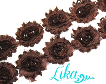 Brown Shabby Flower Trim - Shabby Rose trim - Shabby Flowers - Chiffon Flower - Wholesale - Shabby Chic - Rose Trim - 1 Yard or 1/2 Yard