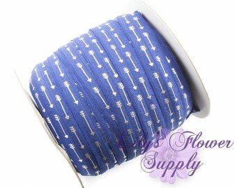 Fold Over Elastic,  Foldover Elastic, Elastic By Yard, FOE Elastic, 5/8 Elastic, Wholesale Elastic, Printed Elastic, Navy Silver Arrow