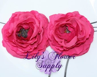 Ruffled Ranunculus - Soft Petal Ranunculus - 3.5" Flower - Set of 2 - Hot Pink - Peony Flower - Wholesale - Headband Supply