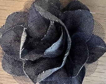 Denim Lace Flower - Denim Flower - Denim rose - Shredded Lace Flower - Wholesale - Supply - DIY- 3.75 inch