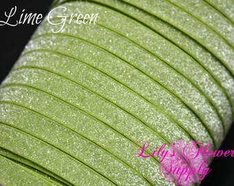 Elástico Glitter Fosco Verde Limão - Elástico Dobrável 3/8 - 5 Jardas - Foe Ealstic - Elástico Dobrável - Elástico Por Jarda - Elástico Brilhante