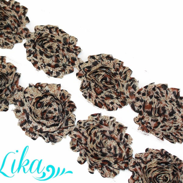 Shabby Rose Trim - Shabby Flower Trim - Shabby Trim - Wholesale Shabby Flower - Chiffon Flower -New Brown Leopard - 1/2 or 1 Yd PR-SH003