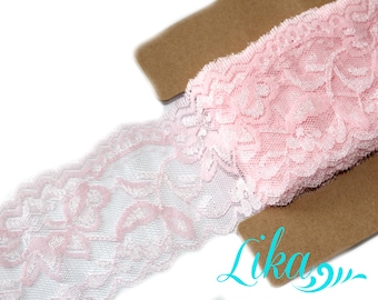Stretch Light   Pink Lace - 2 Inch Wide Stretch Lace by  Yard - Stretch Lace - Lace for Headbands - Wholesale - 3, 5, 10 or 50 Yards