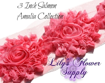 Salmon Shabby Rose Trim - Shabby Flower Trim - Shabby trim - Shabby Flower - Chiffon Trim - Shabby Chic - Rose Trim - Wholesale Trim, Amalia