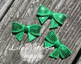 Lazos de lentejuelas - Mini lazos de lentejuelas - TRES - Venta al por mayor - Verde esmeralda - Aplique de lazo - Diadema con lazo de lentejuelas - Lazo de lentejuelas con clip - Lazos pequeños
