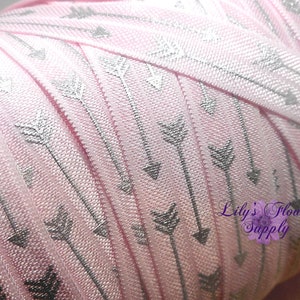 Fold Over Elastic, FOE, Foldover Elastic, Elastic By Yard, FOE Elastic, Wholesale Elastic, Printed Elastic, Light Pink Silver Arrow