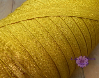 Yellow Gold Sparkly Elastic - 5/8 Fold Over Elastic - FOE - 5 Yards - Foe Elastic - Foldover Elastic - Elastic By Yard - Shiny Elastic