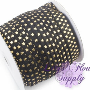 Fold Over Elastic, FOE, Foldover Elastic, Elastic By Yard, FOE Elastic, 5/8 Elastic, Wholesale Elastic, Black Gold Star Printed Elastic