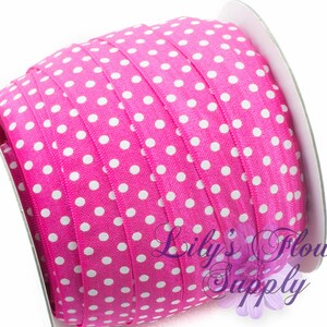Fold Over Elastic, FOE, Foldover Elastic, Elastic By Yard, FOE Elastic, 5/8 Elastic, Wholesale Elastic, Hot Pink White Dot Elastic
