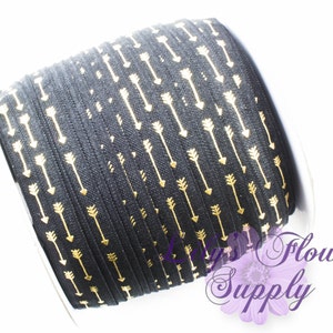 Fold Over Elastic, FOE, Foldover Elastic, By The Yard, FOE Elastic, 5/8 Elastic, Wholesale Elastic, Printed Elastic, Black Gold Arrow