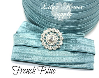French Blue Fold Over Elastic - 5/8 Fold Over Elastic - FOE - Foldover Elastic - Elastic By Yard - Shiny Elastic - DIY - Headband