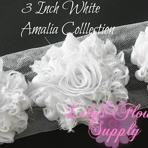 White Shabby Rose Trim - Shabby Flower trim - Shabby Flower - 1 Yard - Chiffon Flower - White - Shabby Chic - Rose Trim - Wholesale