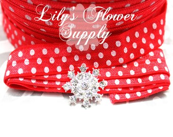 5 yards - Red White Dot - 5/8 Fold Over Elastic - FOE - Foldover Elastic - Elastic By Yard - Shiny Elastic - DIY - Headband