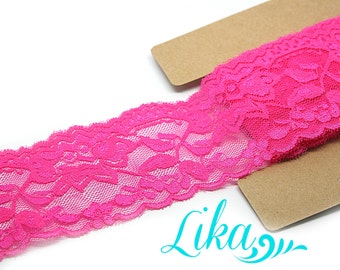 Stretch Hot Pink Lace - 2 Inch Wide Stretch Lace by  Yard - Stretch Lace - Lace for Headbands - Wholesale Headbands - 3, 5, or 10 Yards