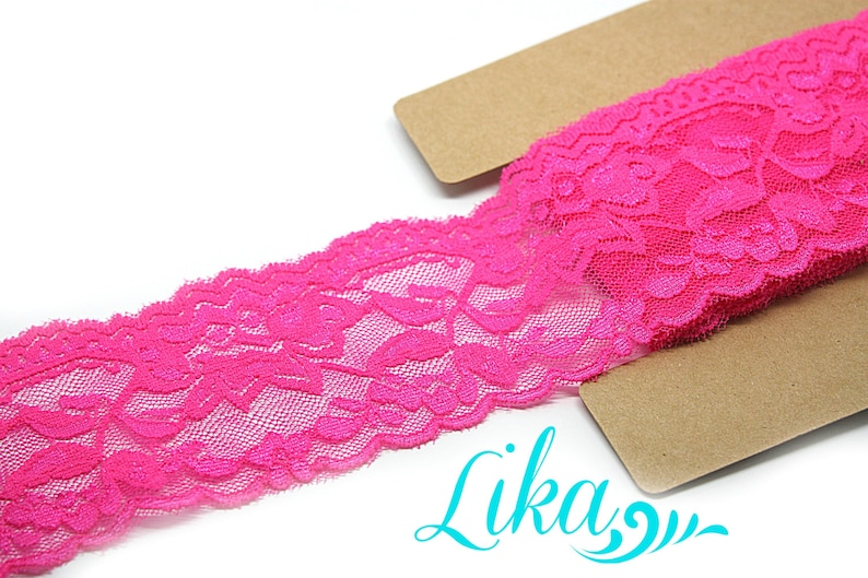 Stretch Hot Pink Lace 2 Inch Wide Stretch Lace By The Yard Etsy