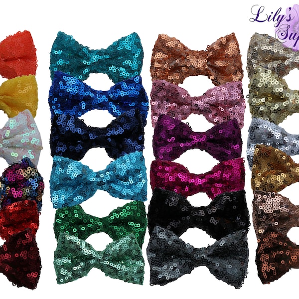 Sequin Shiny Bow 3", Medium Sequin Appliqués,  Bows 3 Inch, Medium Bows for Headbands, Party DIY Bows, Bows for Clips, Choose colors